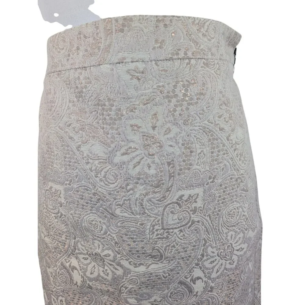 NWOT! J. CREW! CREAM, TAUPE & GOLD METALLIC TAPESTRY FLORAL PAISLEY SKIRT! SZ 4